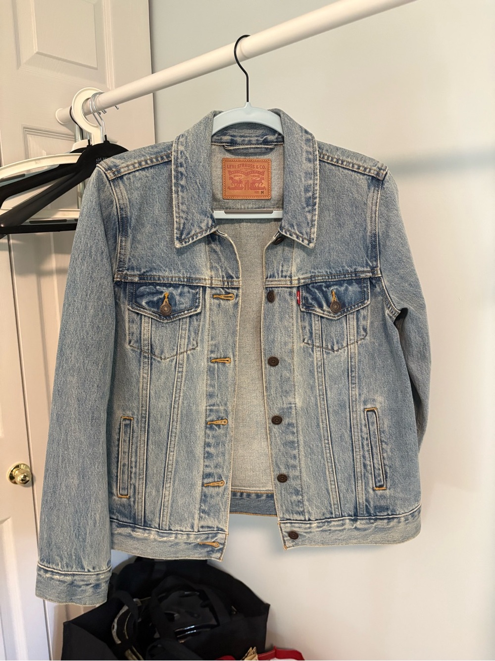 Levi's Light Blue Denim Jacket with Tan Leather Patch